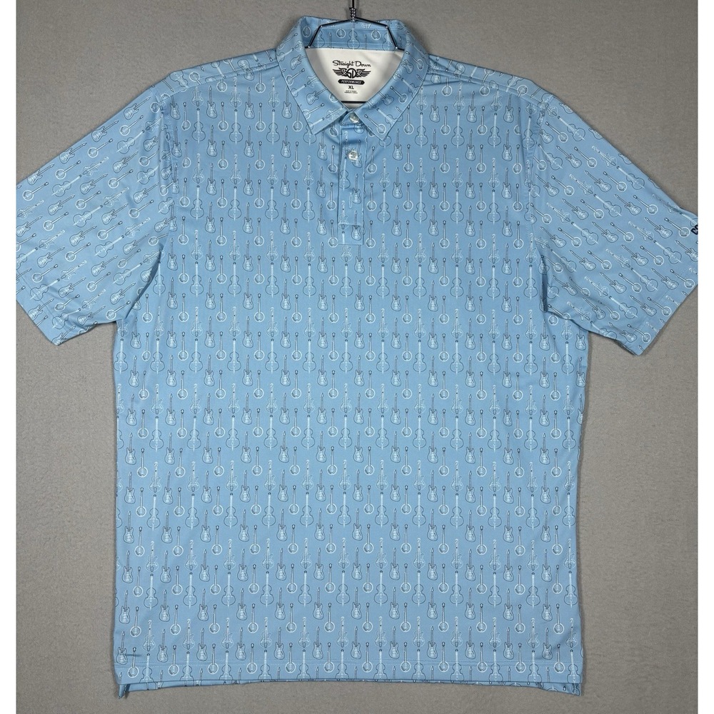 Straight Down Guitar Print Coto De Caza Golf Club Performance Polo Men’s XL